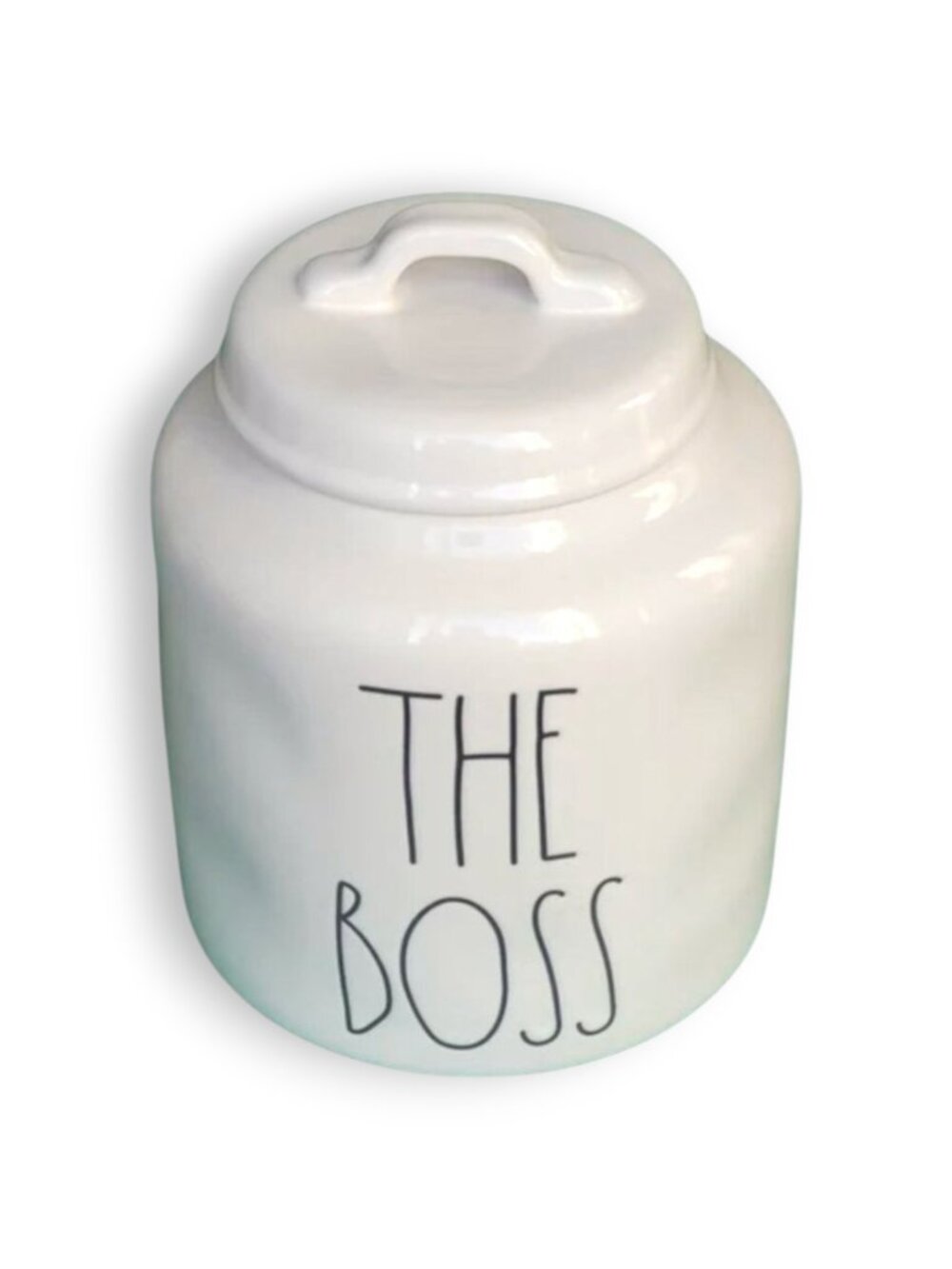 Rae Dunn "The Boss" Extra Wide Large White Ceramic Canister with Lid